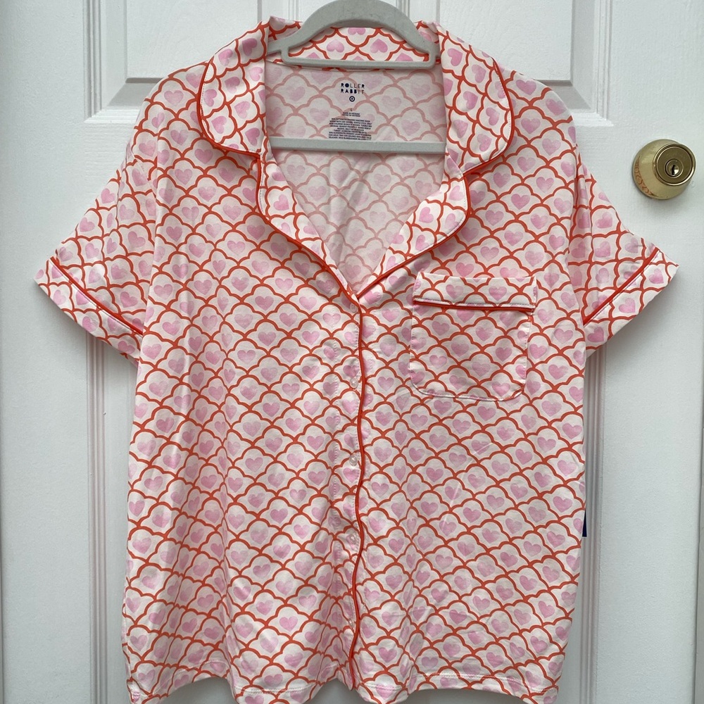 Roller Rabbit x Target Geo Hearts Pink & Orange Shorts PJ Set - L. NWT - Picture 6 of 13